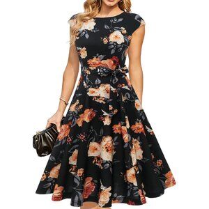 Dresstells Women's Black Yellow Modest Vintage Cocktail Formal Party Dresses